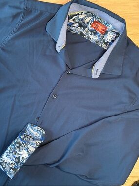Consequence Navy Blue Shirt XL Paisley Trim Dress Button Up Shirt